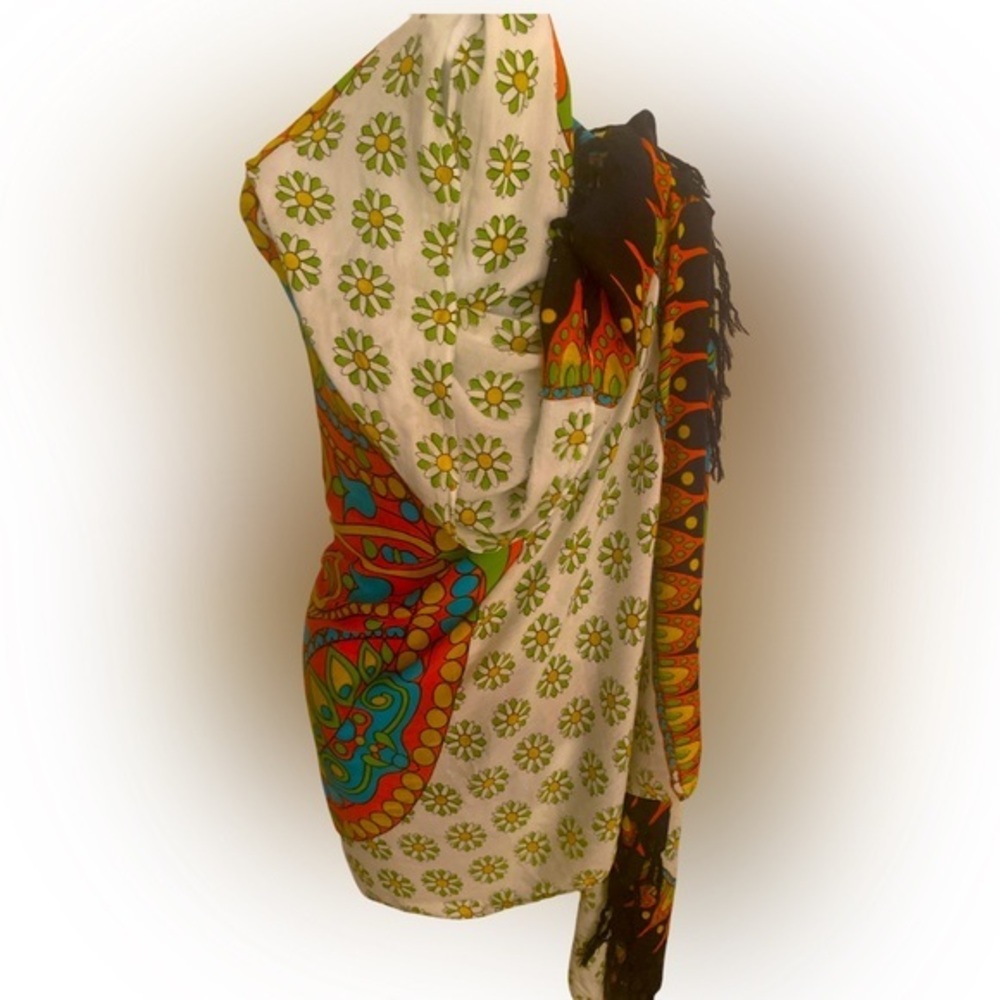 Boutique Floral and Paisley Patterned Scarf - 40x64 yellow , red cream